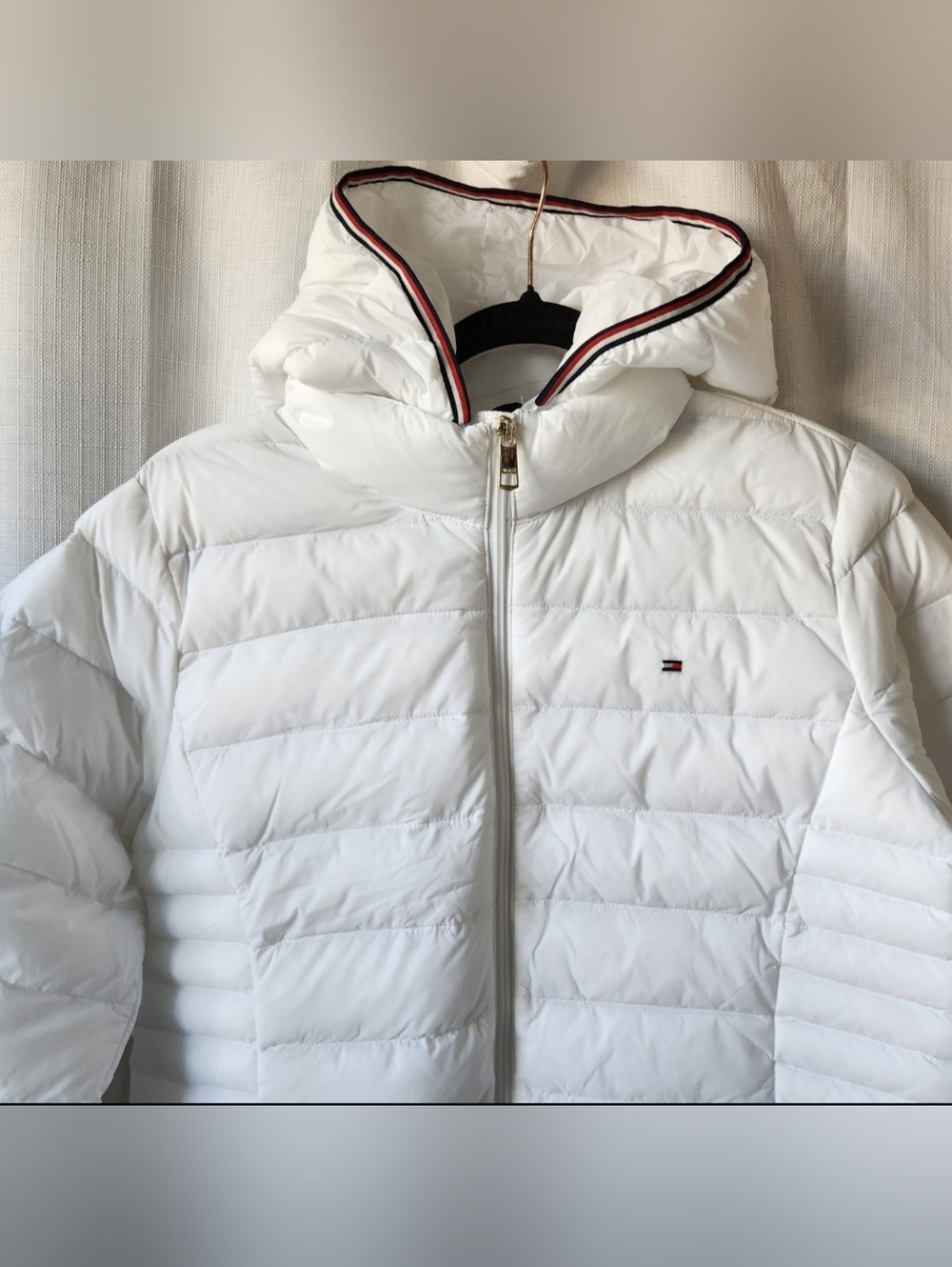 NWT Tommy Hilfiger White Quilted Hooded Zip Up Puffer Size M - Picture 3 of 13